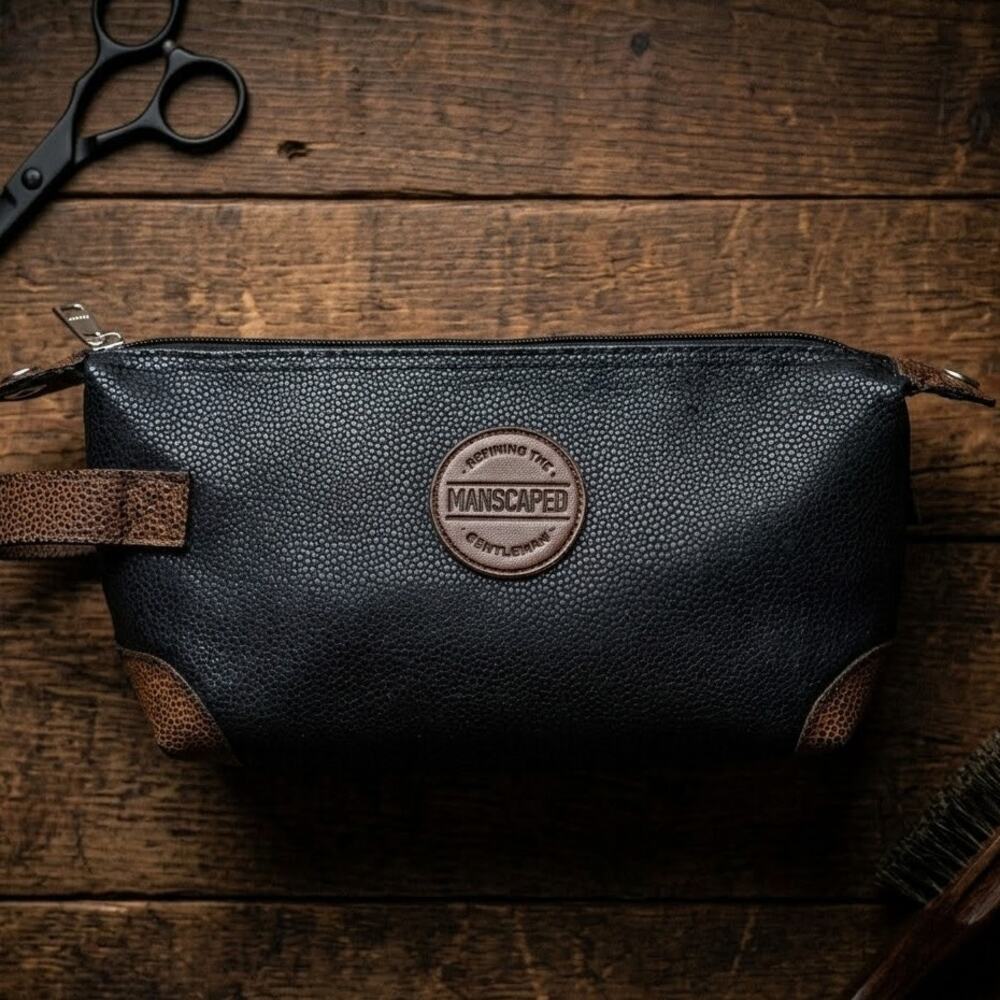Manscaped The Shed Toiletry Bag Black Brown Travel Dopp Kit Faux Leather